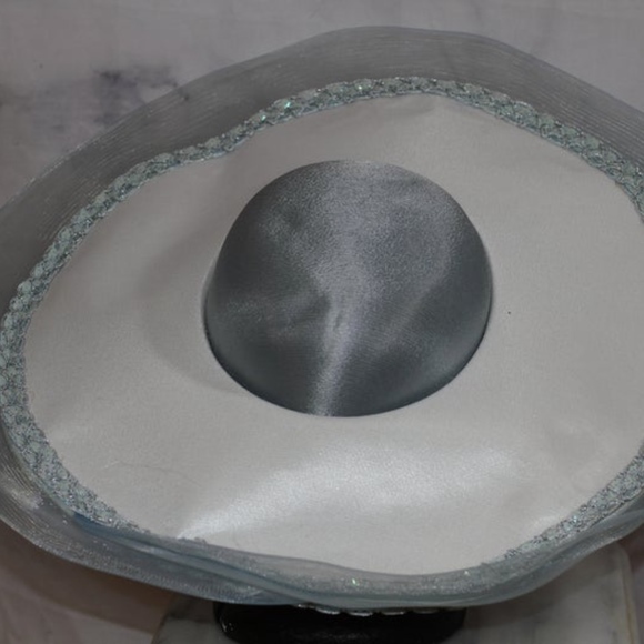 White & Blue Satin Large Brim Bowler Hat (7 3/